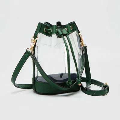 Fashnzfab Solid Faux Leather Transparent Bucket Bag In Green