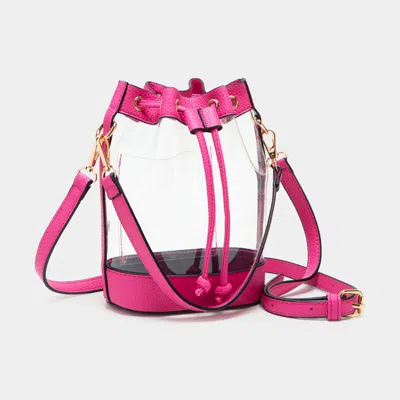 Fashnzfab Solid Faux Leather Transparent Bucket Bag In Pink