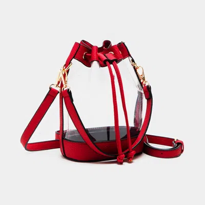 Fashnzfab Solid Faux Leather Transparent Bucket Bag In Red
