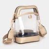 Fashnzfab Solid Faux Leather Transparent Crossbody Bag In Gold