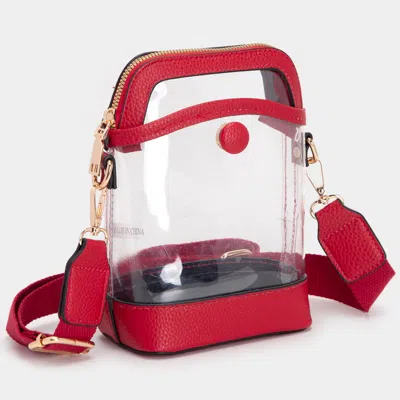 Fashnzfab Solid Faux Leather Transparent Crossbody Bag In Red