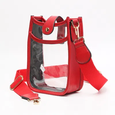 Fashnzfab Solid Faux Leather Transparent Crossbody Bag In Red