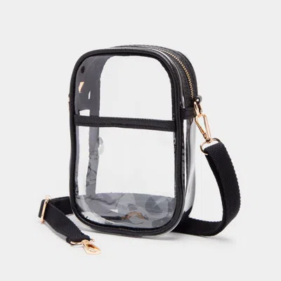 Fashnzfab Solid Faux Leather Transparent Rectangle Crossbody Bag 4.7" X 2" X 7.9" In Black
