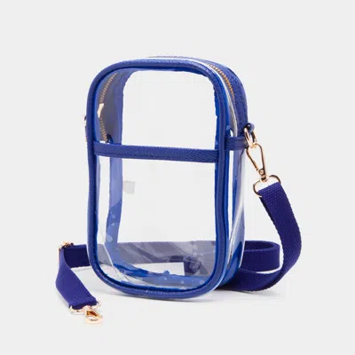 Fashnzfab Solid Faux Leather Transparent Rectangle Crossbody Bag 4.7" X 2" X 7.9" In Blue