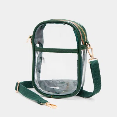 Fashnzfab Solid Faux Leather Transparent Rectangle Crossbody Bag 4.7" X 2" X 7.9" In Green