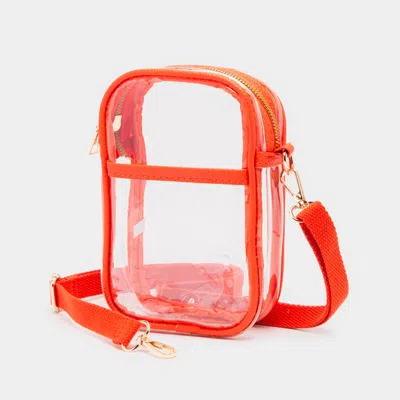 Fashnzfab Solid Faux Leather Transparent Rectangle Crossbody Bag 4.7" X 2" X 7.9" In Orange