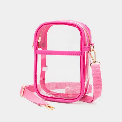 Fashnzfab Solid Faux Leather Transparent Rectangle Crossbody Bag 4.7" X 2" X 7.9" In Pink