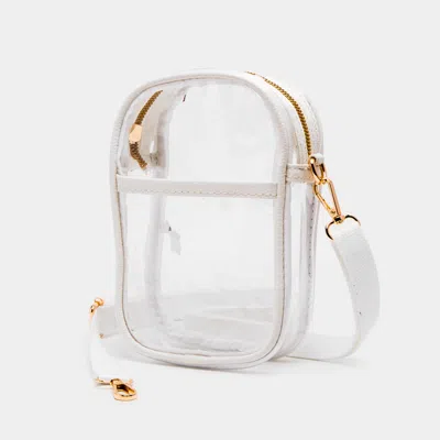 Fashnzfab Solid Faux Leather Transparent Rectangle Crossbody Bag 4.7" X 2" X 7.9" In White