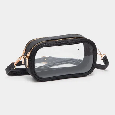 Fashnzfab Solid Faux Leather Transparent Rectangle Crossbody Bag In Black