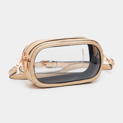 Fashnzfab Solid Faux Leather Transparent Rectangle Crossbody Bag In Gold