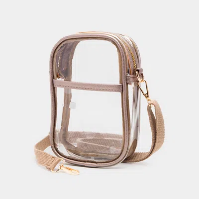 Fashnzfab Solid Faux Leather Transparent Rectangle Crossbody Bag In Gold