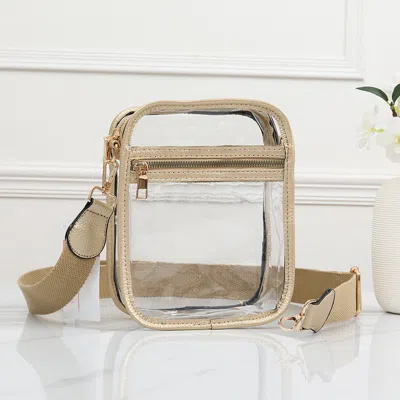 Fashnzfab Solid Faux Leather Transparent Rectangle Crossbody Bag In Gold