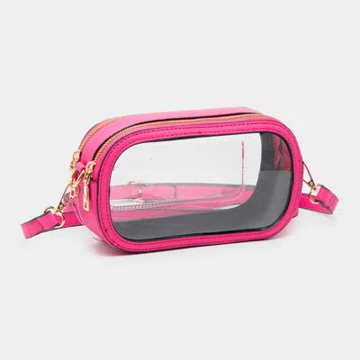 Fashnzfab Solid Faux Leather Transparent Rectangle Crossbody Bag In Pink