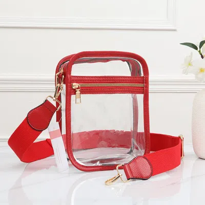 Fashnzfab Solid Faux Leather Transparent Rectangle Crossbody Bag In Red
