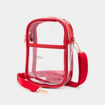 Fashnzfab Solid Faux Leather Transparent Rectangle Crossbody Bag In Red