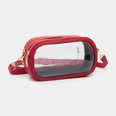 Fashnzfab Solid Faux Leather Transparent Rectangle Crossbody Bag In Red
