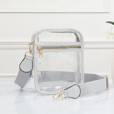 Fashnzfab Solid Faux Leather Transparent Rectangle Crossbody Bag In Silver
