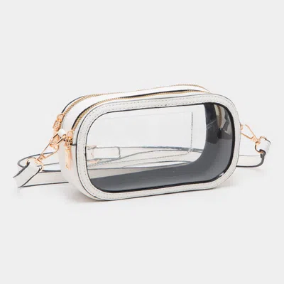 Fashnzfab Solid Faux Leather Transparent Rectangle Crossbody Bag In White