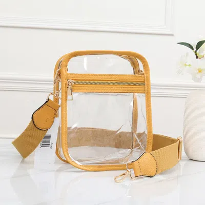 Fashnzfab Solid Faux Leather Transparent Rectangle Crossbody Bag In Yellow