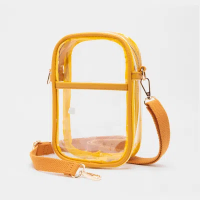 Fashnzfab Solid Faux Leather Transparent Rectangle Crossbody Bag In Yellow