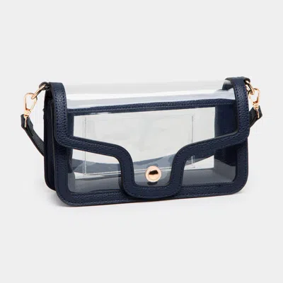 Fashnzfab Solid Faux Leather Transparent Rectangle Shoulder Bag In Blue