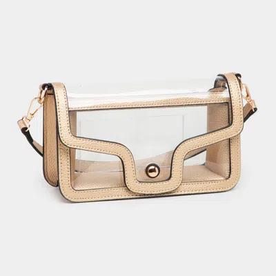 Fashnzfab Solid Faux Leather Transparent Rectangle Shoulder Bag In Gold