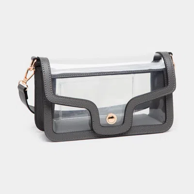 Fashnzfab Solid Faux Leather Transparent Rectangle Shoulder Bag In Gray