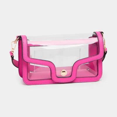 Fashnzfab Solid Faux Leather Transparent Rectangle Shoulder Bag In Pink