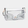 Fashnzfab Solid Faux Leather Transparent Rectangle Shoulder Bag In Silver