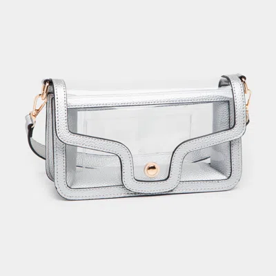 Fashnzfab Solid Faux Leather Transparent Rectangle Shoulder Bag In Silver