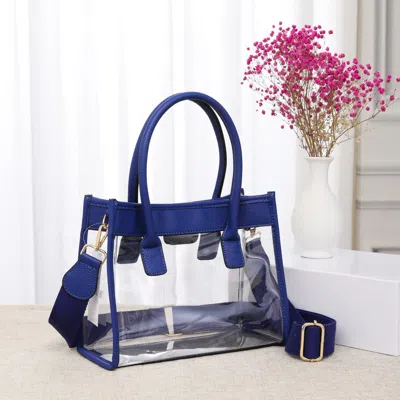 Fashnzfab Solid Faux Leather Transparent Tote / Crossbody Bag In Blue