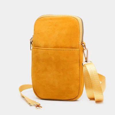 Fashnzfab Solid Faux Suede Crossbody Bag In Yellow