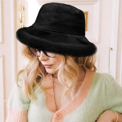 Fashnzfab Solid Faux Suede Plush Bucket Hat In Black