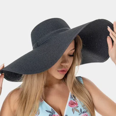 Fashnzfab Solid Floppy Straw Sun Hat In Black