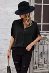 Fashnzfab Solid Front Open Button Loose Fit Blouse
