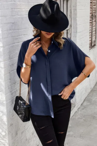 Fashnzfab Solid Front Open Button Loose Fit Blouse