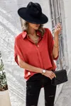 Fashnzfab Solid Front Open Button Loose Fit Blouse