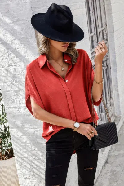 Fashnzfab Solid Front Open Button Loose Fit Blouse
