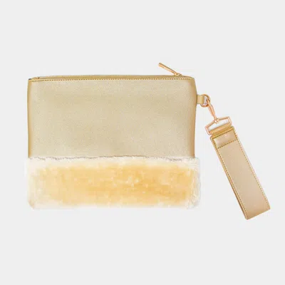 Fashnzfab Solid Fur Clutch Bag In Gold