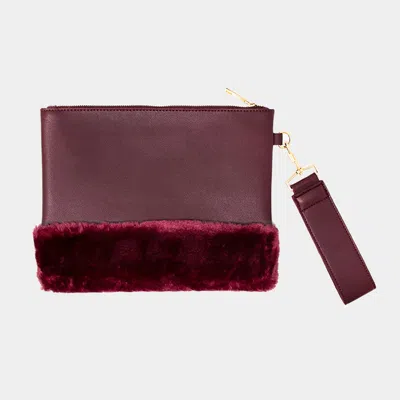Fashnzfab Solid Fur Clutch Bag In Red