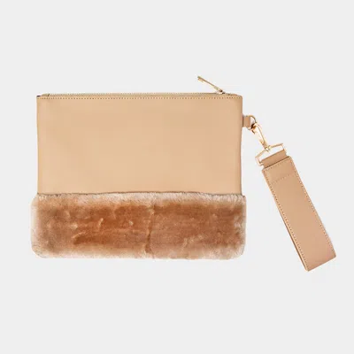 Fashnzfab Solid Fur Clutch Bag In Sand