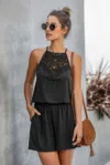 Fashnzfab Solid Halter Lace Sleeveless Patchwork Romper
