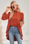 Fashnzfab Solid High Low Long Sleeve Blouse