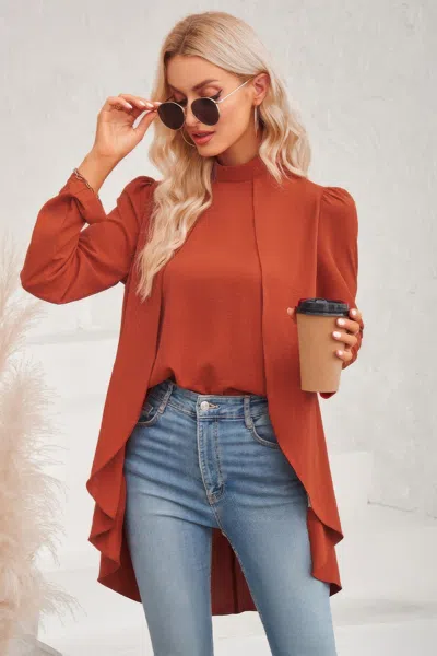 Fashnzfab Solid High Low Long Sleeve Blouse