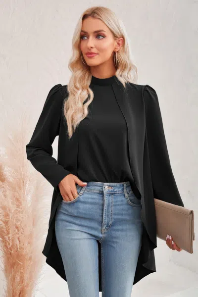 Fashnzfab Solid High Low Long Sleeve Blouse