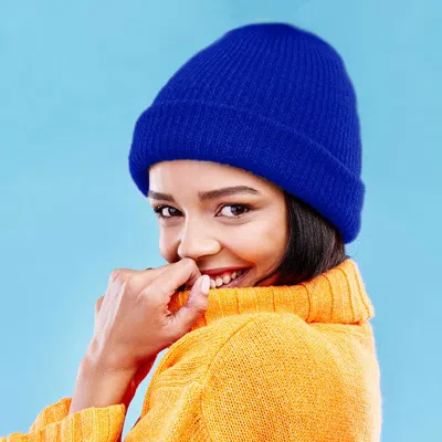 Fashnzfab Solid Knit Beanie Hat In Blue