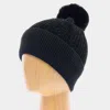 Fashnzfab Solid Knit Faux Fur Pom Pom Beanie Hat In Black