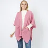 Fashnzfab Solid Knit Front Pockets Vest Poncho In Pink