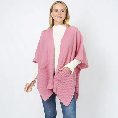 Fashnzfab Solid Knit Front Pockets Vest Poncho In Pink