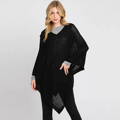 Fashnzfab Solid Knit Loose Fit Poncho In Black